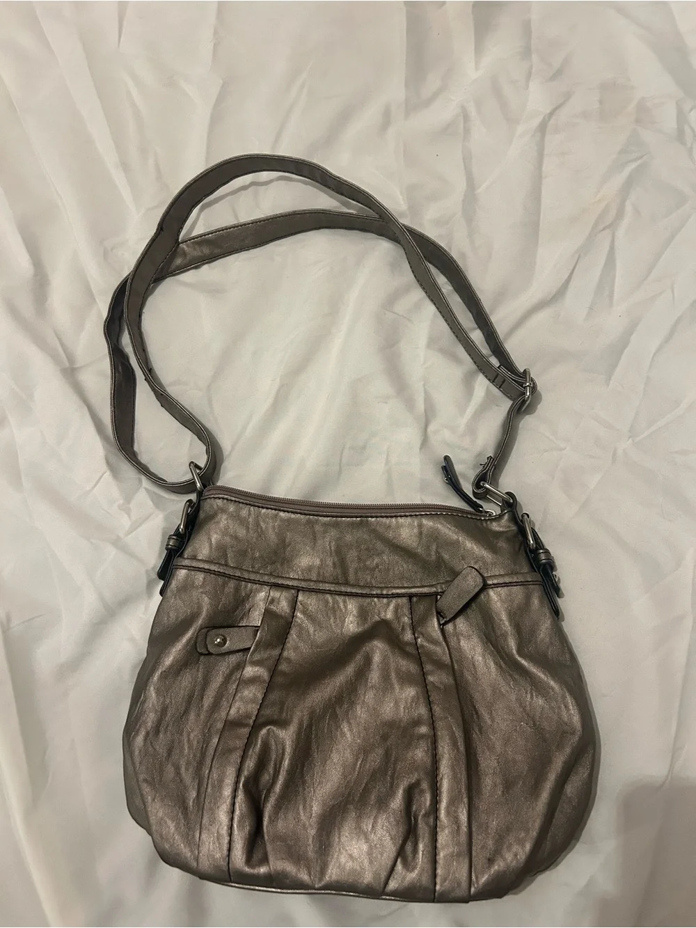 Metallic Taupe Shoulder Bag with Adjustable Strap
